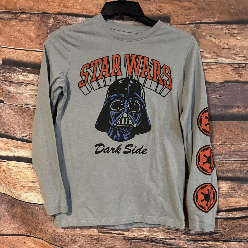 Star Wars Boys Darth Vader Dark Side Large Long Sleeve Graphic Tee Gray Empire